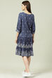 Blue Cotton Flared Fusion Dress image number 4