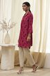 Red Printed Shirt-Style Short Kurta image number 2