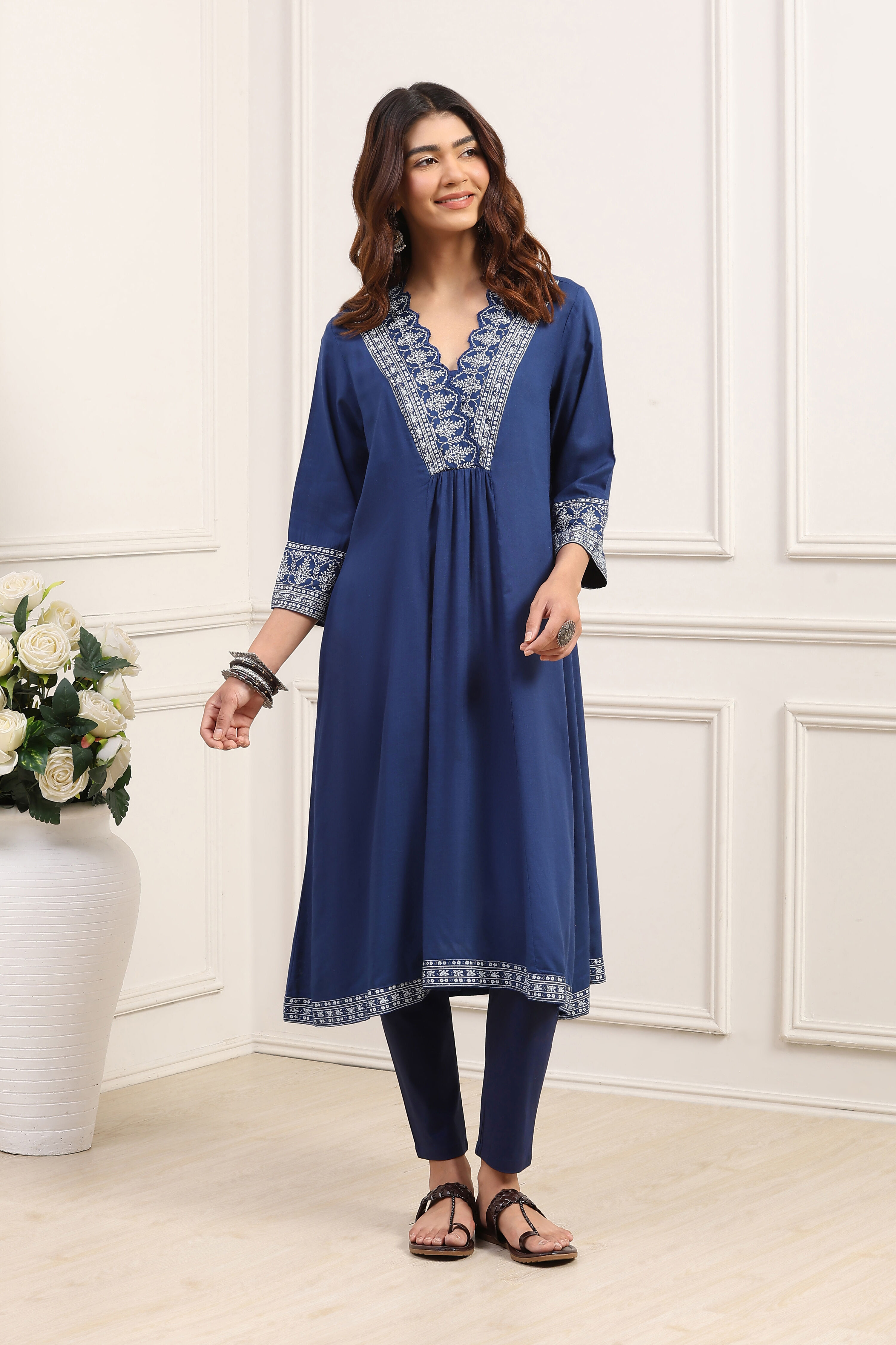Indigo Viscose Rayon A-Line Kurta image number 5