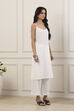White & Black Cotton Floral Embroidered Straight Suit Set image number 7