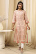 Blue and White Cotton Printed Straight Kurta image number 0