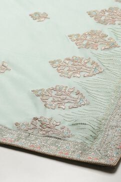 Turquoise Banarasi Silk Digital Print Unstitched Suit Set image number 4