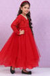 Red Nylon Layered Embroidered Dress
