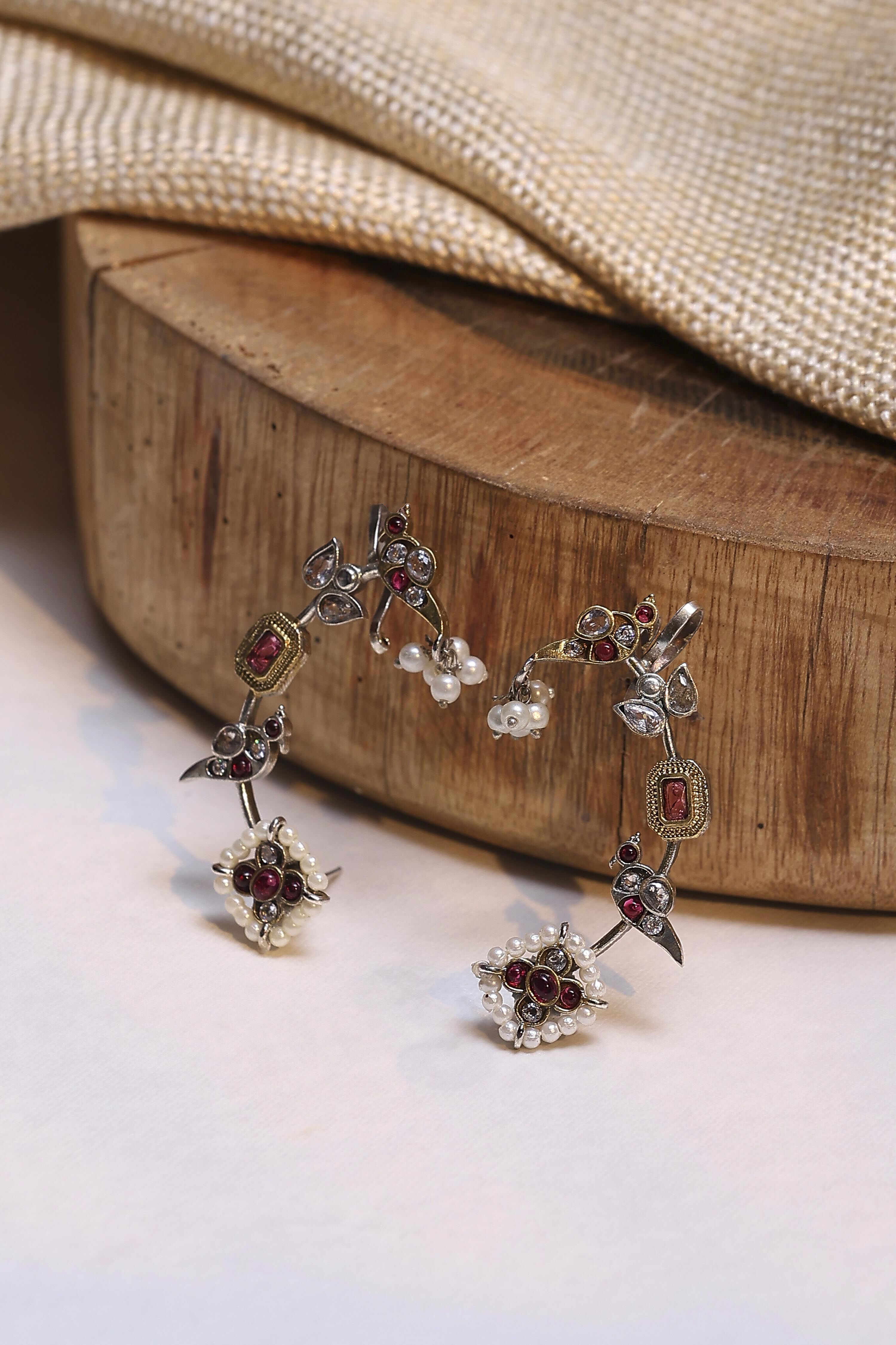 Dark Pink Brass Stone Studded Earcuff image number 0