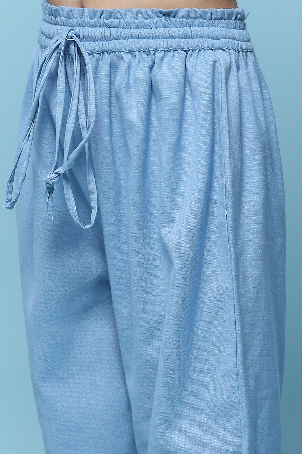 Blue Printed Cotton Kurta With Pants & Printed Scarf.  image number 2