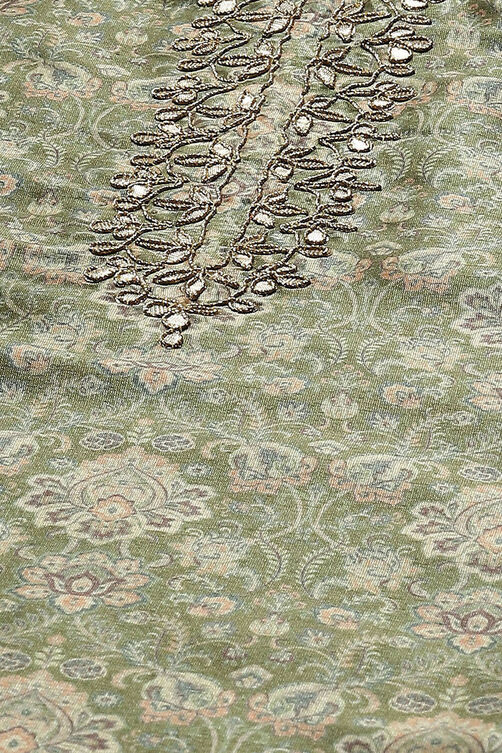 Green Silk Blend Unstitched Suit set image number 2