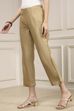 Beige Viscose Rayon Fitted Solid Pants image number 2