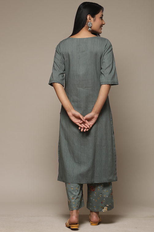 Yellow Cotton Straight Kurta Palazzo Suit Set image number 4