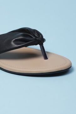 Black Pu V-Strap Sandals image number 1