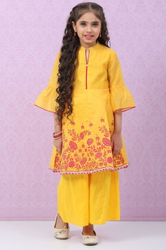 Yellow Art Silk Flared Printed Top image number 0