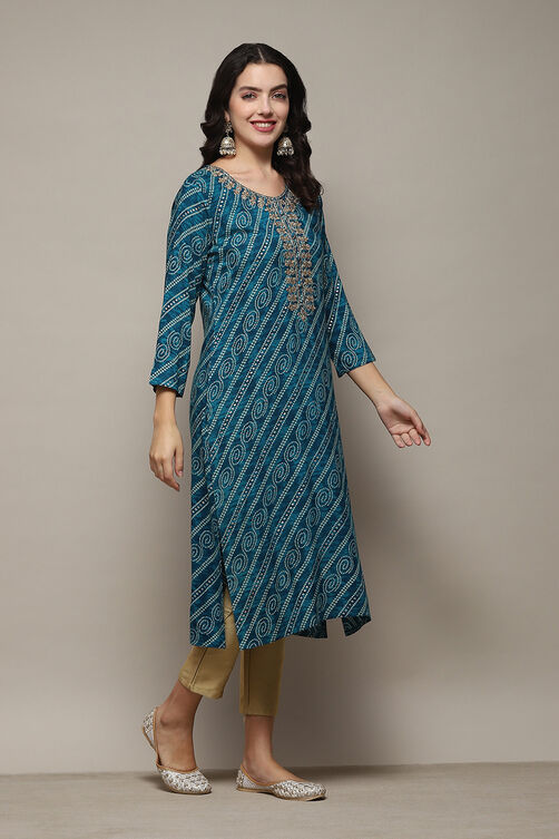 Red Rayon Straight Printed Kurta image number 4