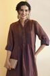 Purple Poly Satin Yarndyed Straight Kurta Set image number 1