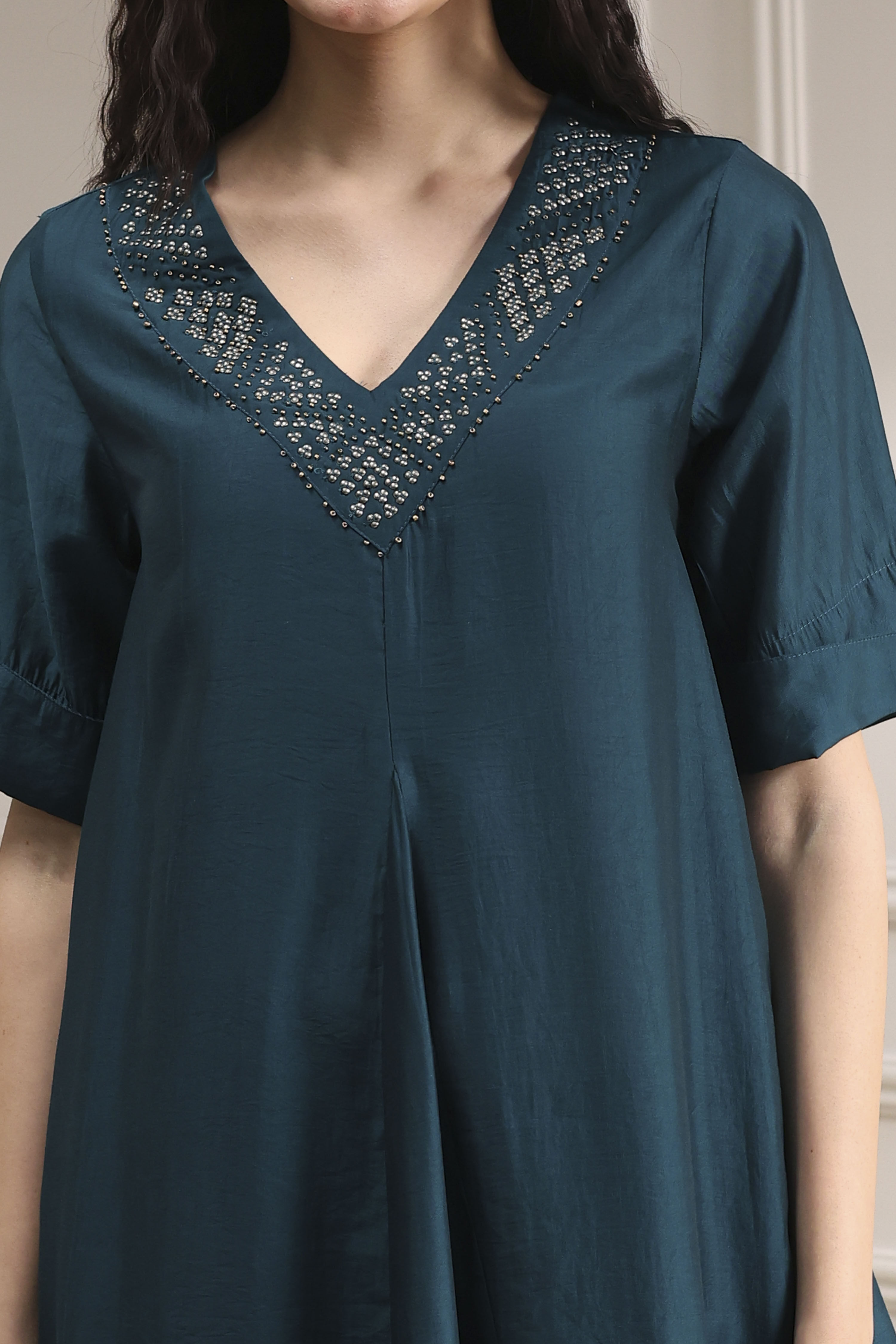 Burnt Orange Dyed Asymmetric Kurta Set image number 1