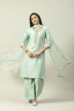 Mint Green Cotton Silk Straight Kurta Palazzo Suit Set image number 7