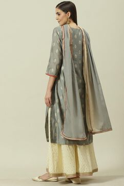 Cream & Grey Printed Straight Kurta Sharara Suit Set image number 4