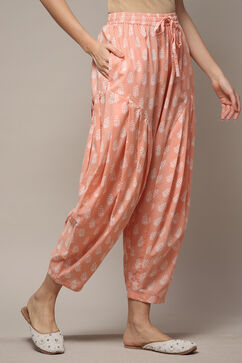 Peach & White Cotton Printed Relaxed Salwar image number 4