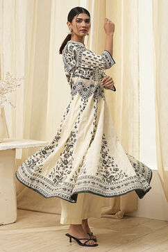 White and Black Cotton Printed Anarkali Kurta Set image number 1