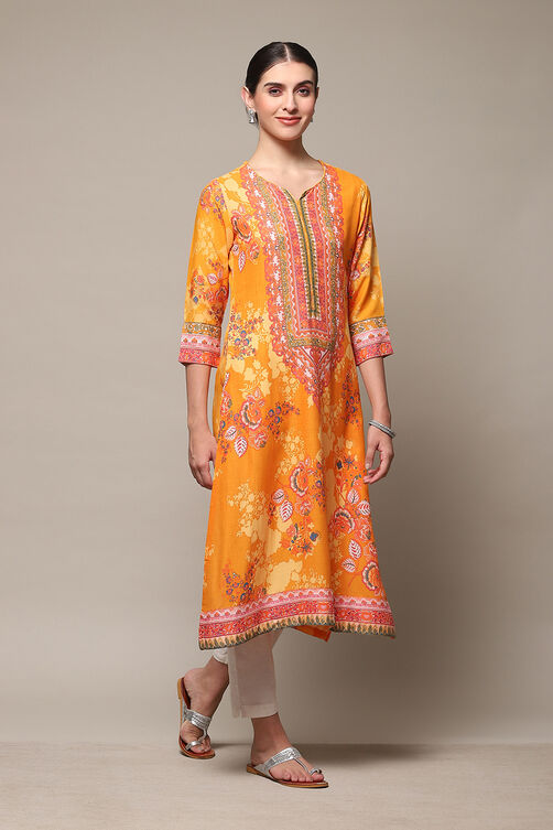 Sky Blue Printed Straight Kurta image number 3