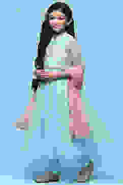 Sky Blue Anarkali Suit With Khadi Print Chanderi Jacket  image number 4