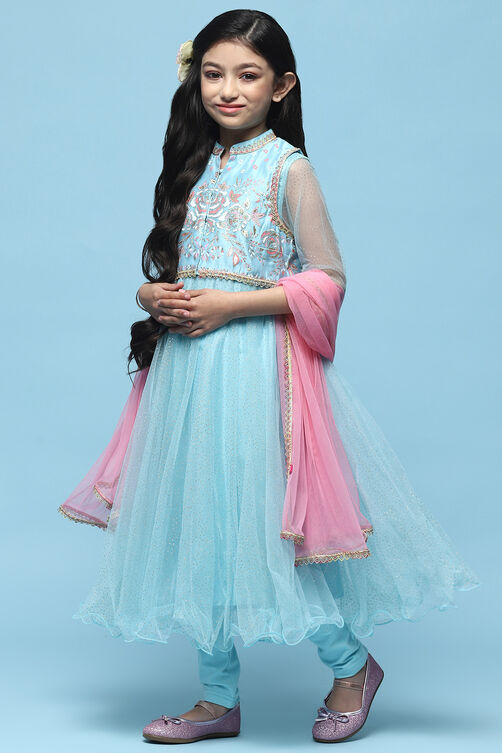 Sky Blue Nylon Anarkali Set image number 4