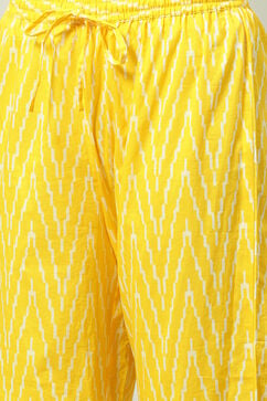 White and Yellow Cotton A - Line Kurta Cropped Palazzo Suit Set image number 2