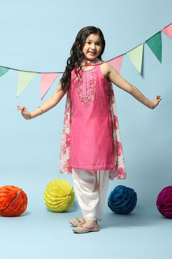 Pink Cotton Blend Straight Kurta Relaxed Salwar Suit Set image number 0