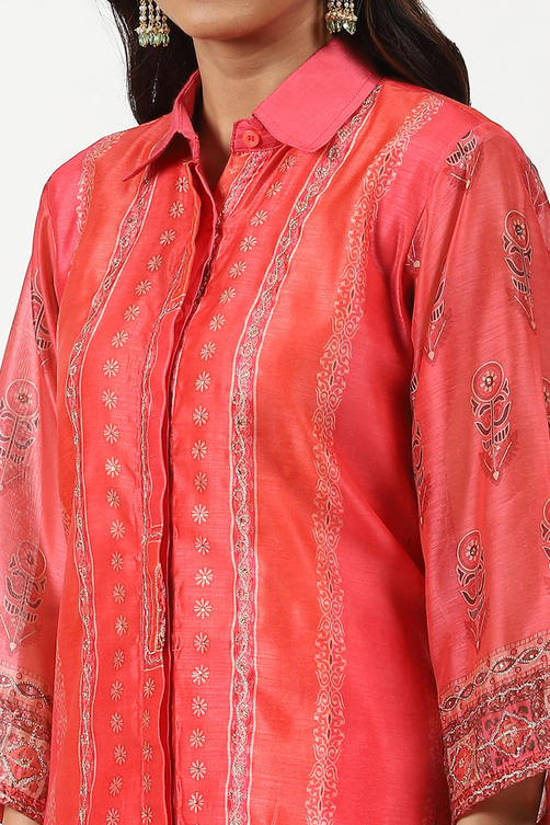 Mustard Yellow Chanderi Printed Unstitched Suit Set image number 2