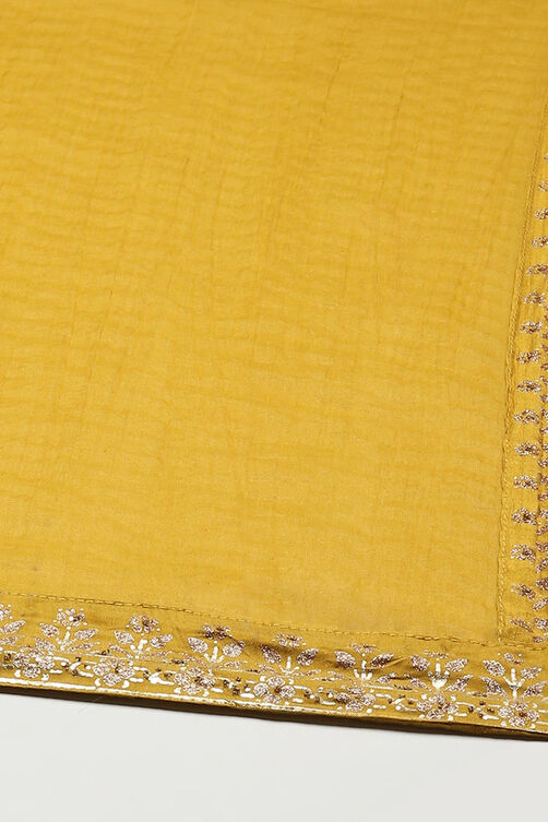 Lime Yellow Silk Layered Kurta Churidar Suit Set image number 3