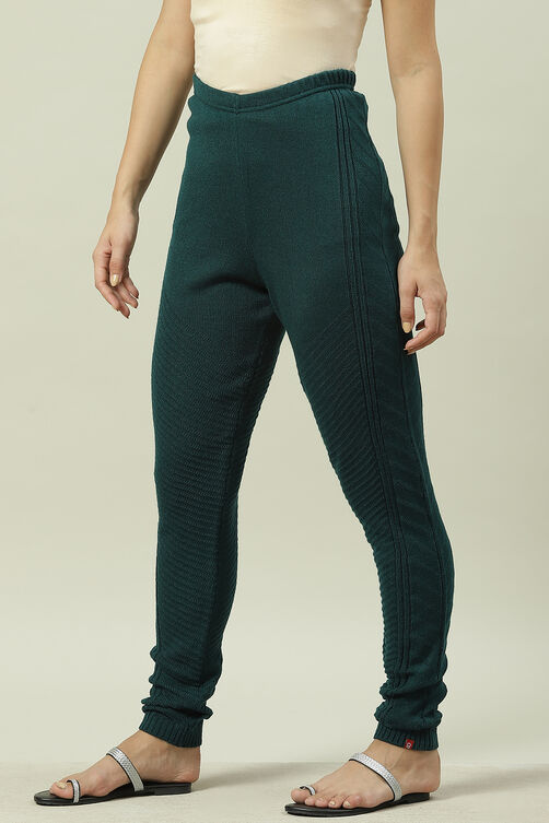 Teal Acrylic Woollen Jeggings image number 3