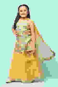 Yellow Poly Viscose Straight Printed Suit Set image number 0