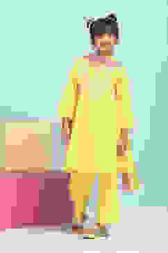 Yellow Cotton Solid A-Line Suit Set image number 6