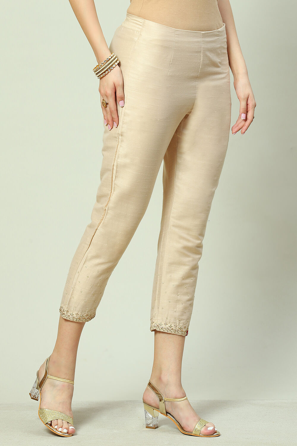 Gold Art Silk Cotton Narrow Pant
