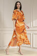 Mustard Yellow Printed Flared Dress image number 4