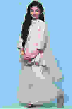 Pink Embroidered Georgette Peplum Sharara Suit Set image number 4