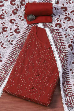 Beige Maroon Cotton Unstitched Suit set image number 0