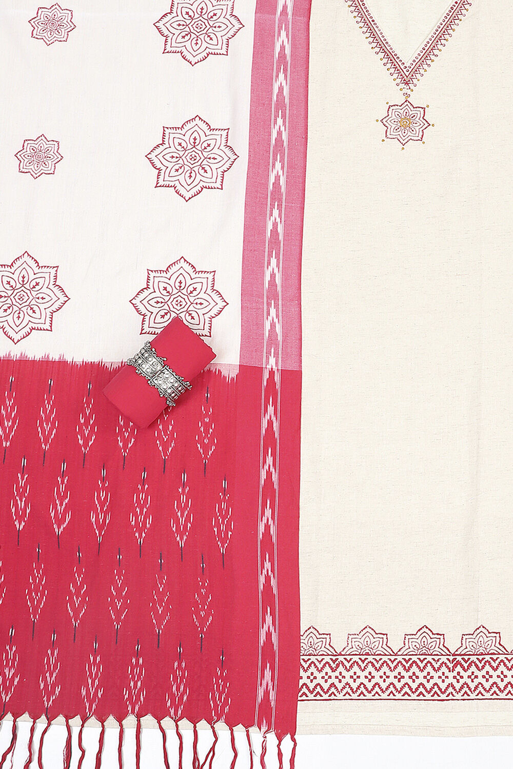 Pink Flex Hand Block Print Unstitched Suit Set image number 1