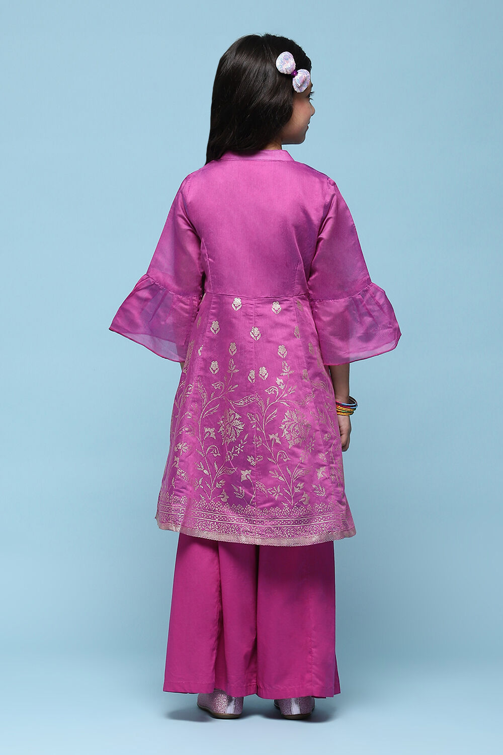 Pink & Purple Polyester Gathered Printed 2 Piece Set image number 4