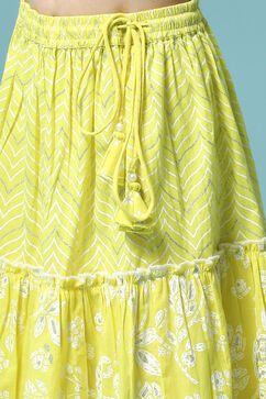 Lime Yellow Cotton Short Top Lehenga Set image number 2