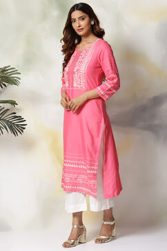 Pink Rayon Straight Kurta Pants Set image number 2