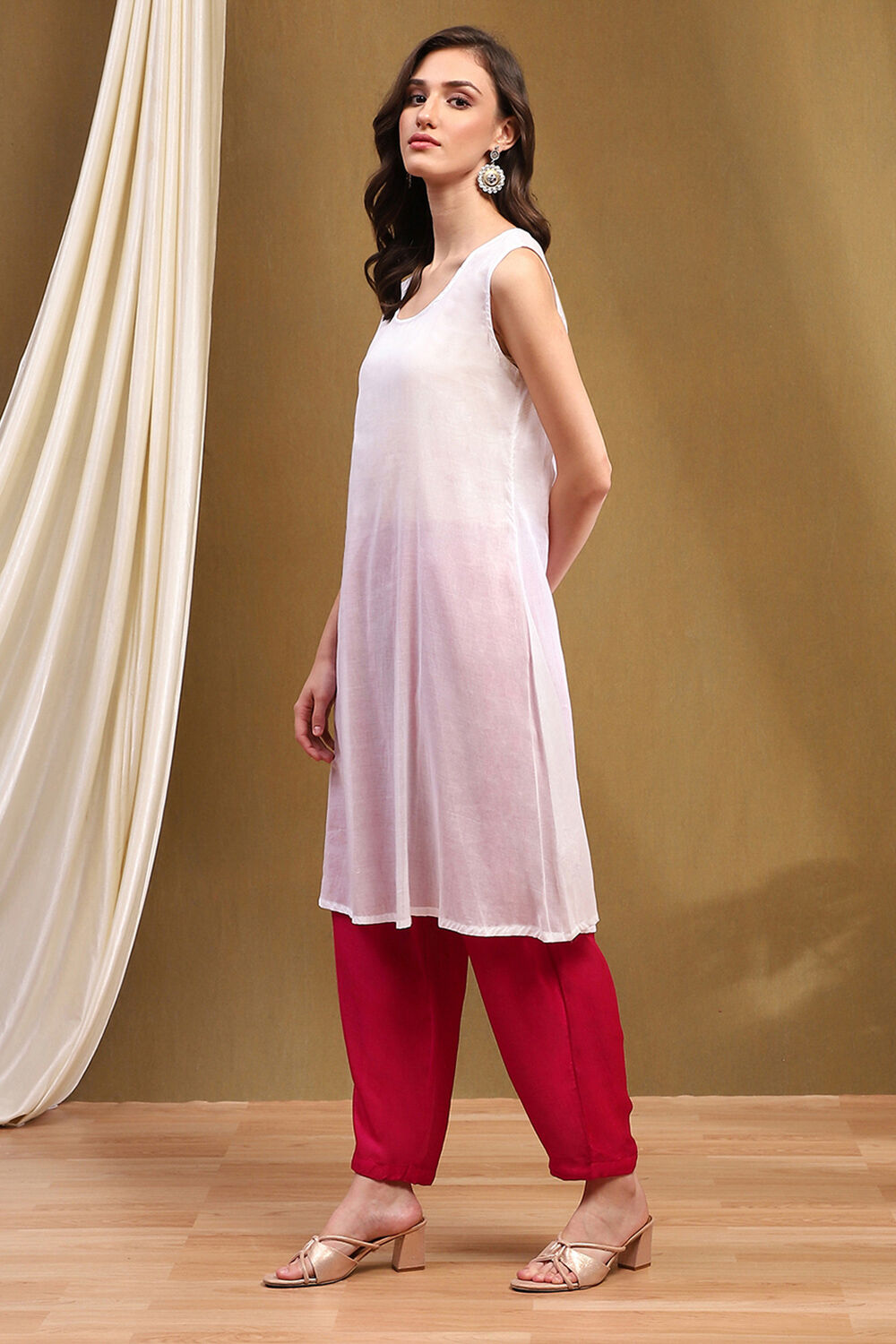 Yellow Teal Polyester Straight Kurta image number 6