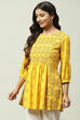 Mustard LIVA Flared Printed Short Kurti image number 2