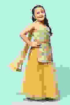 Yellow Poly Viscose Straight Printed Suit Set image number 6