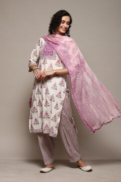 Purple Cotton Printed Unstitched Suit Set image number 1