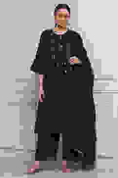 Black Silk Yarndyed Gathered Suit Set image number 0