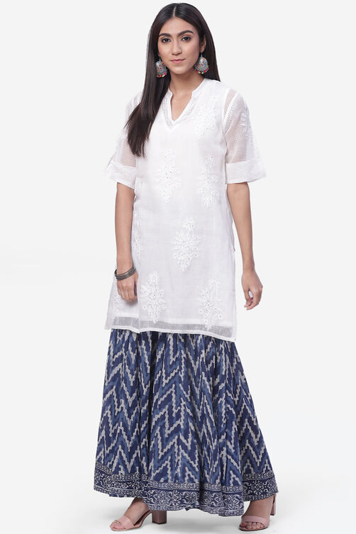 White And Indigo Cotton Straight Kurta Garara Suit Set image number 2