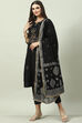 Black Poly Viscose A-Line Kurta Slim Pant Suit Set image number 5