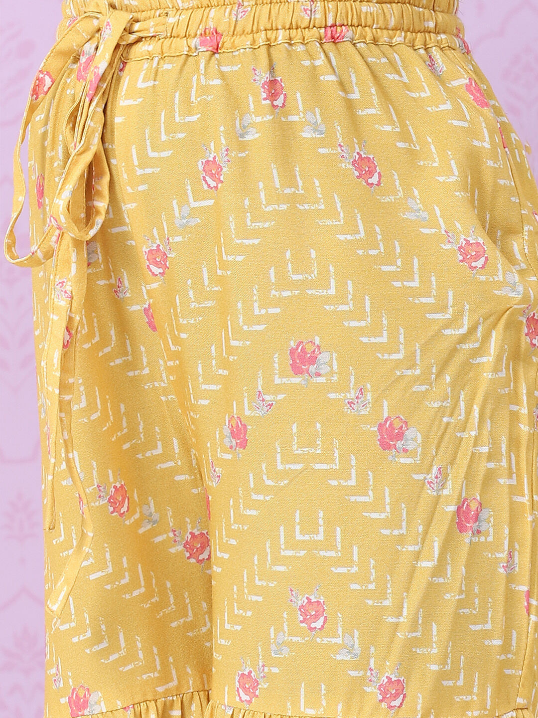 Pink & Yellow Art Silk Straight Kurta Set image number 2
