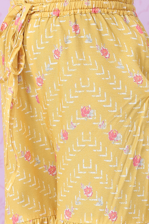 Pink & Yellow Art Silk Straight Kurta Set image number 2