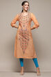 Orange Cotton Printed Straight Kurta