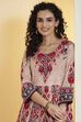 Beige Cotton Printed Anarkali Kurta Set image number 1